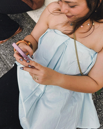 Powder Blue Little Bow Pleated Top