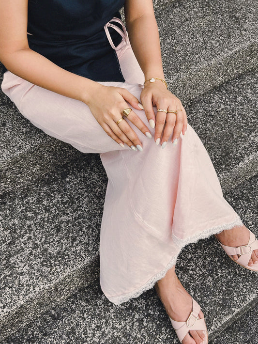 Baby pink linen straight skirt