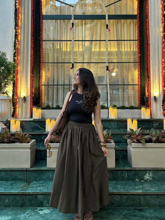 Olive Green Cotton Poplin Skirt