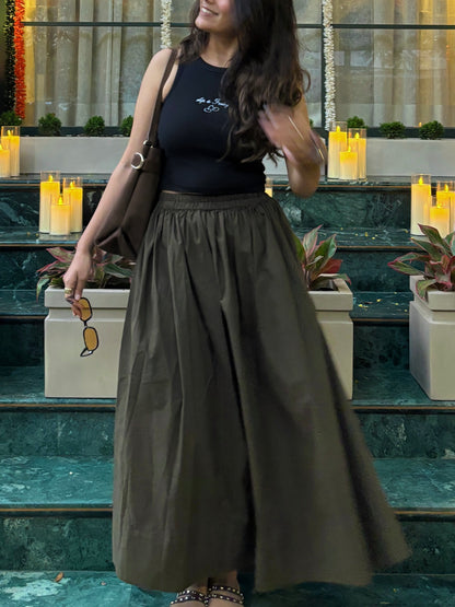 Olive Green Cotton Poplin Skirt