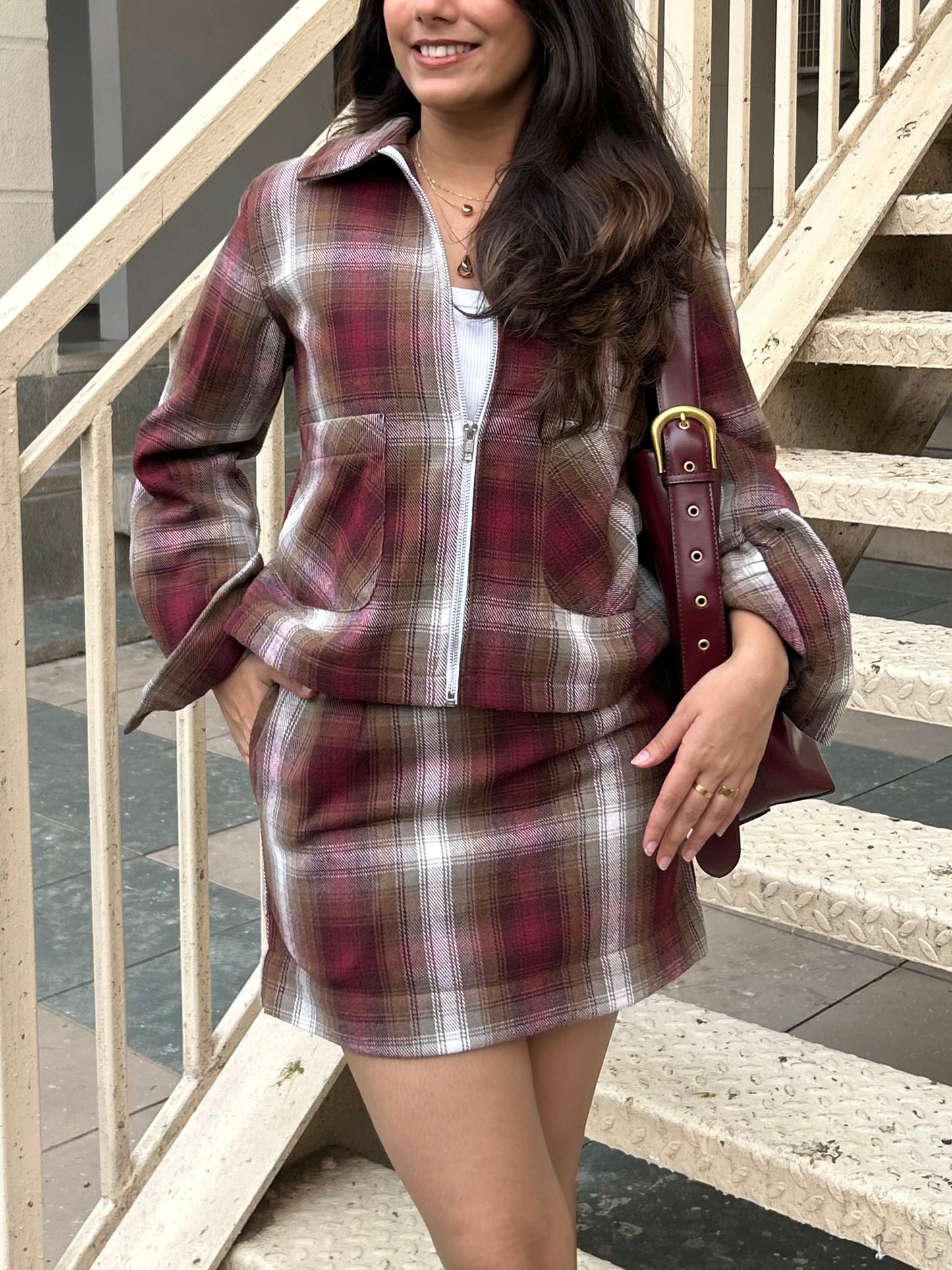 Maroon Plaid Skirt