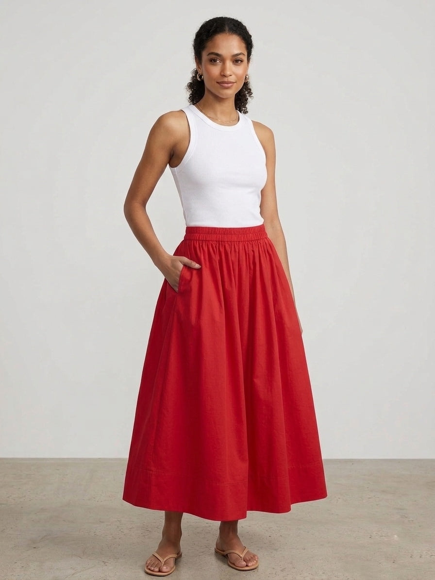 Goji Red Cotton Poplin Skirt