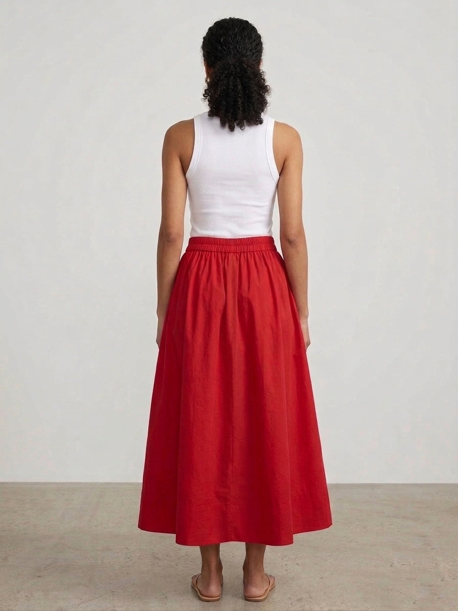 Goji Red Cotton Poplin Skirt