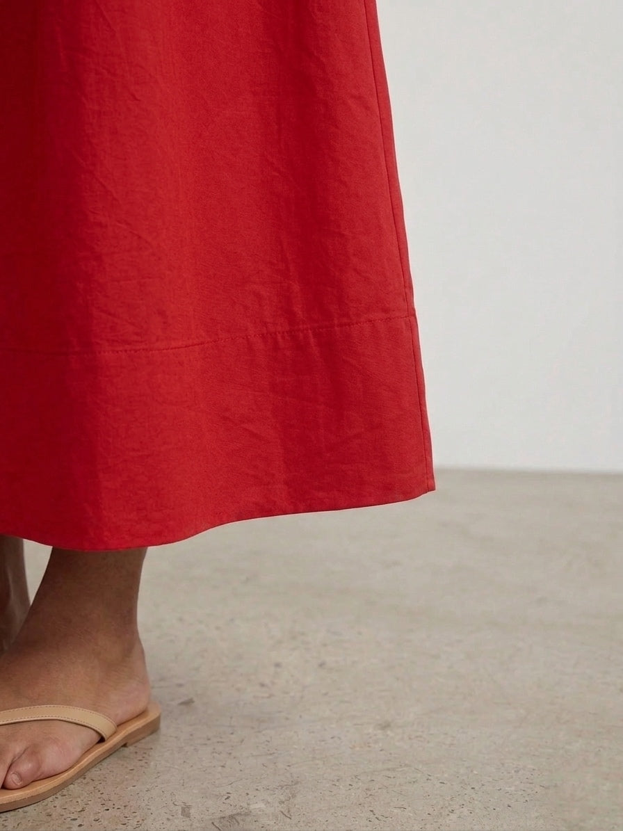 Goji Red Cotton Poplin Skirt