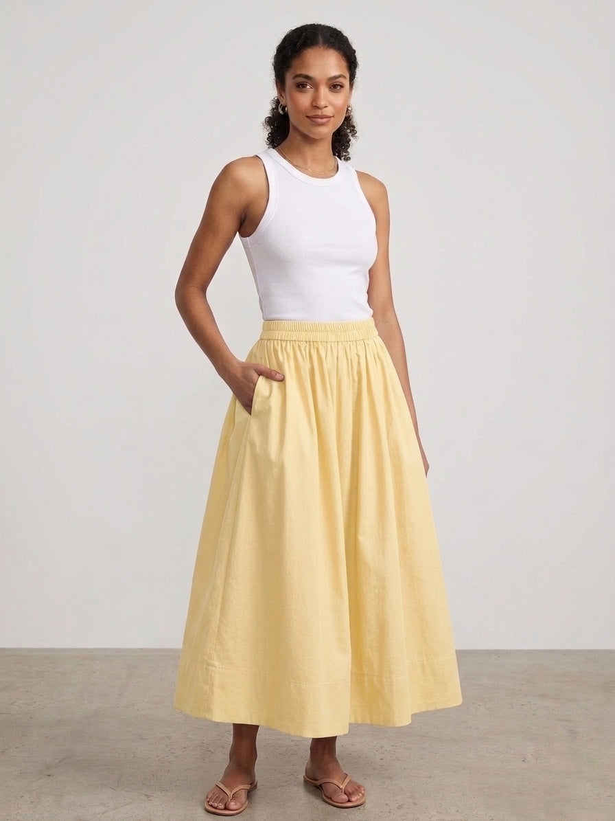 Butter Yellow Cotton Poplin Skirt