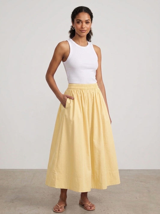 Butter Yellow Cotton Poplin Skirt