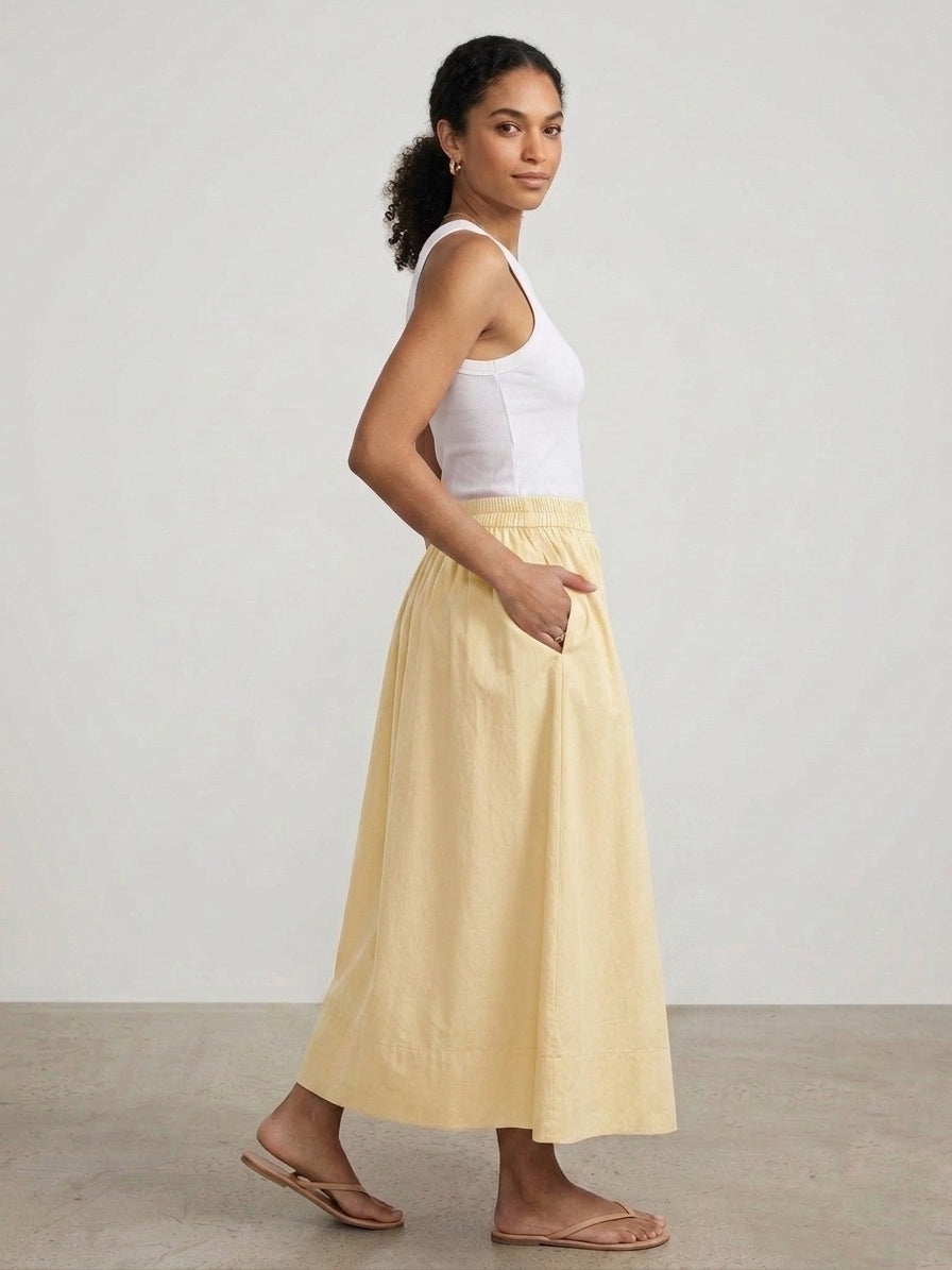 Butter Yellow Cotton Poplin Skirt