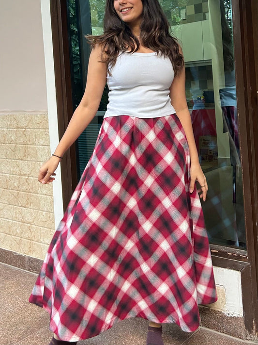 Red Plaid Brushed Cotton Skirt