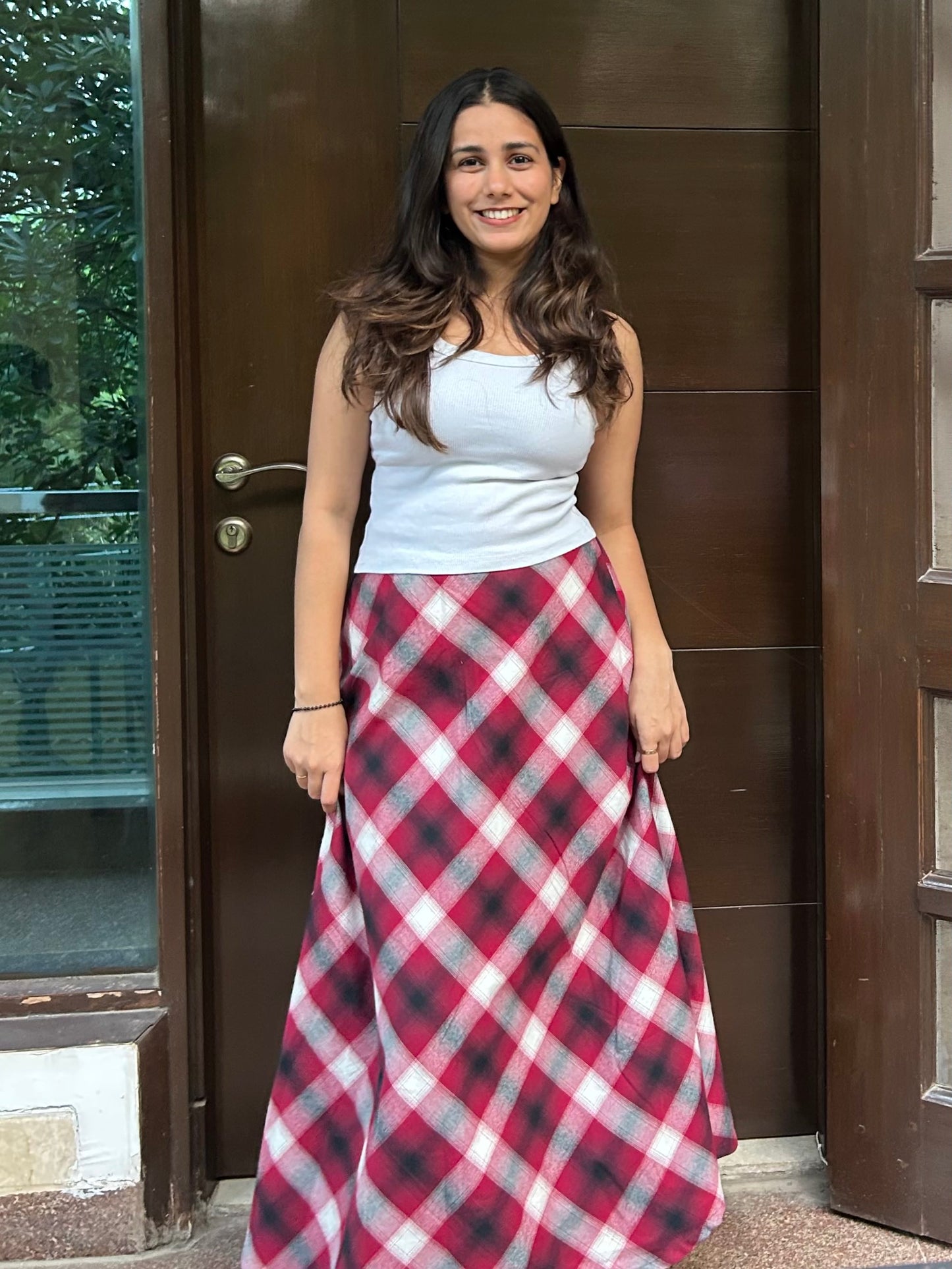 Red Plaid Brushed Cotton Skirt