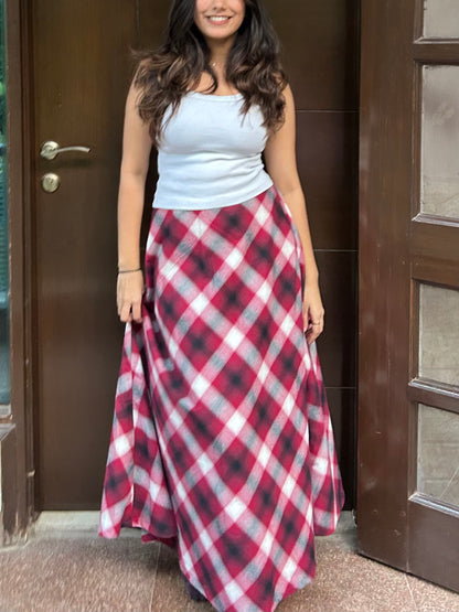 Red Plaid Brushed Cotton Skirt