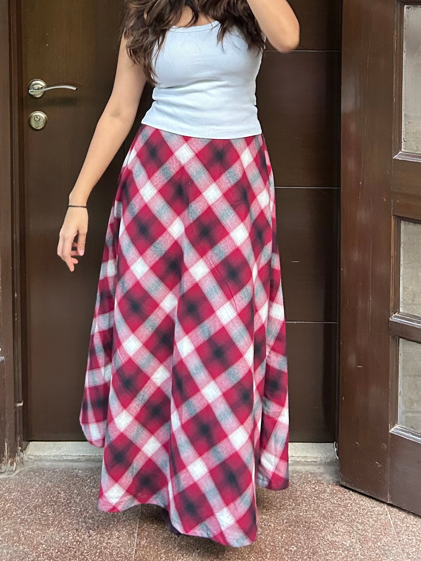 Red Plaid Brushed Cotton Skirt