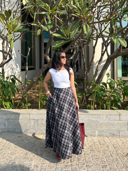 B&W Plaid Brushed Cotton Skirt