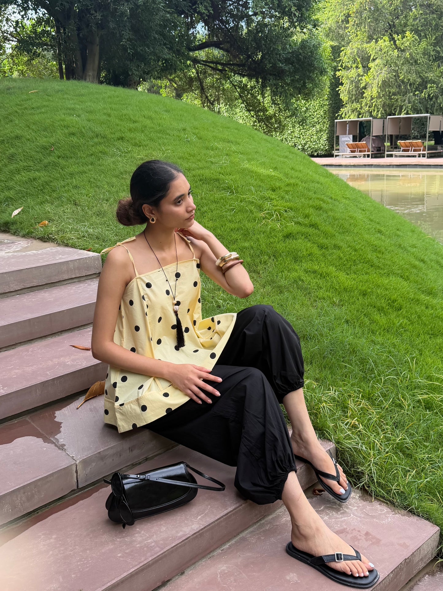 Thea Top in yellow polka dot print - view 2