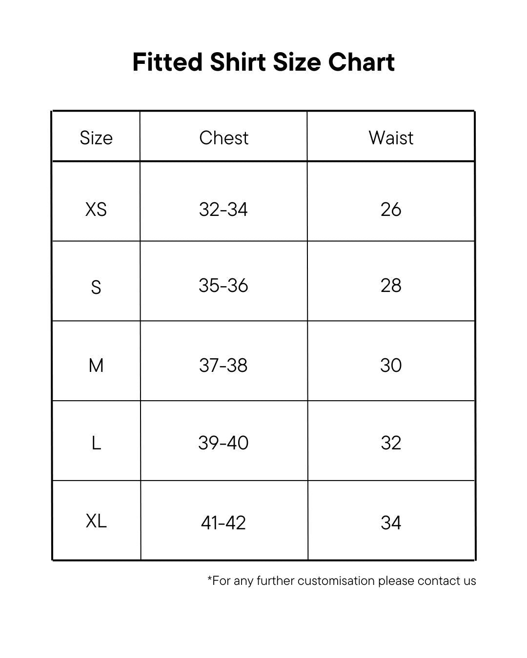 Size chart Fitted shirt