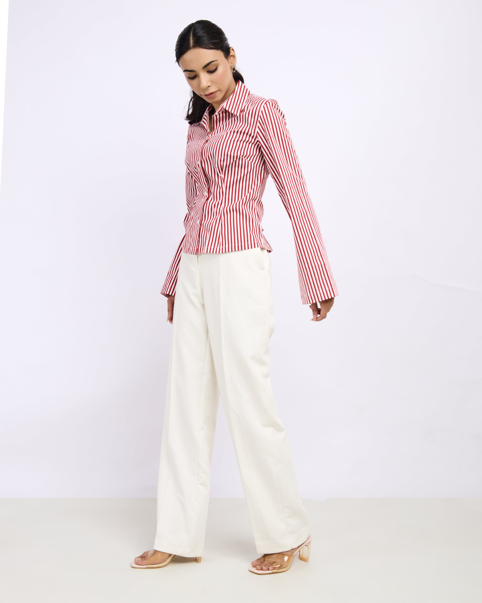 Tailored red stripe office shirt for women