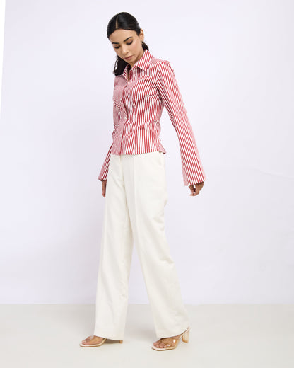 Tailored red stripe office shirt for women