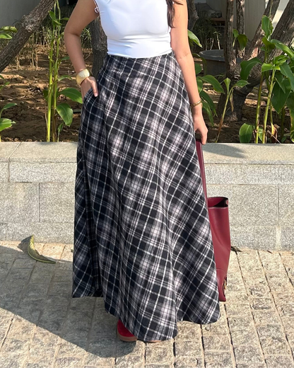 B&W Plaid Brushed Cotton Skirt