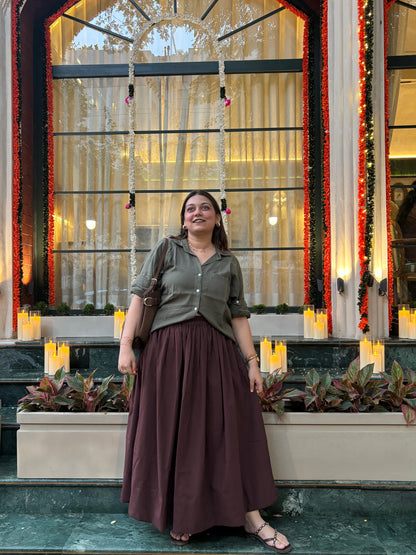 Coffee Brown Cotton Poplin Skirt