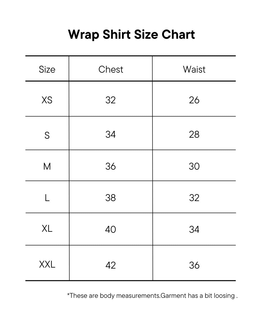 Wrap Shirt Size Chart