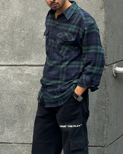 Blue-Green Plaid Oversized Unisex Shacket