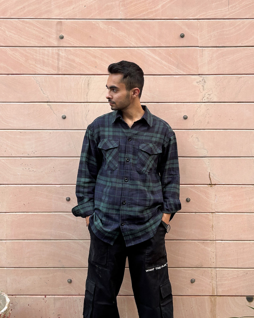 Blue-Green Plaid Oversized Unisex Shacket