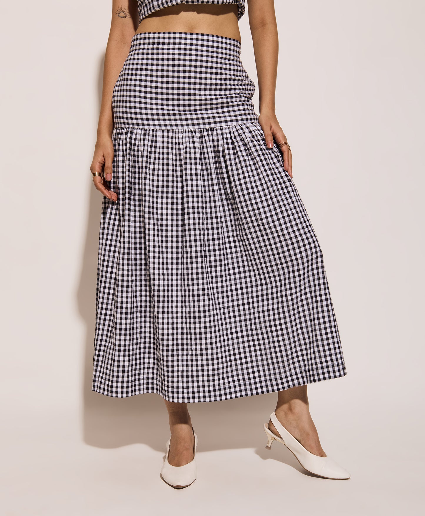 black gingham cotton poplin skirt Clofii