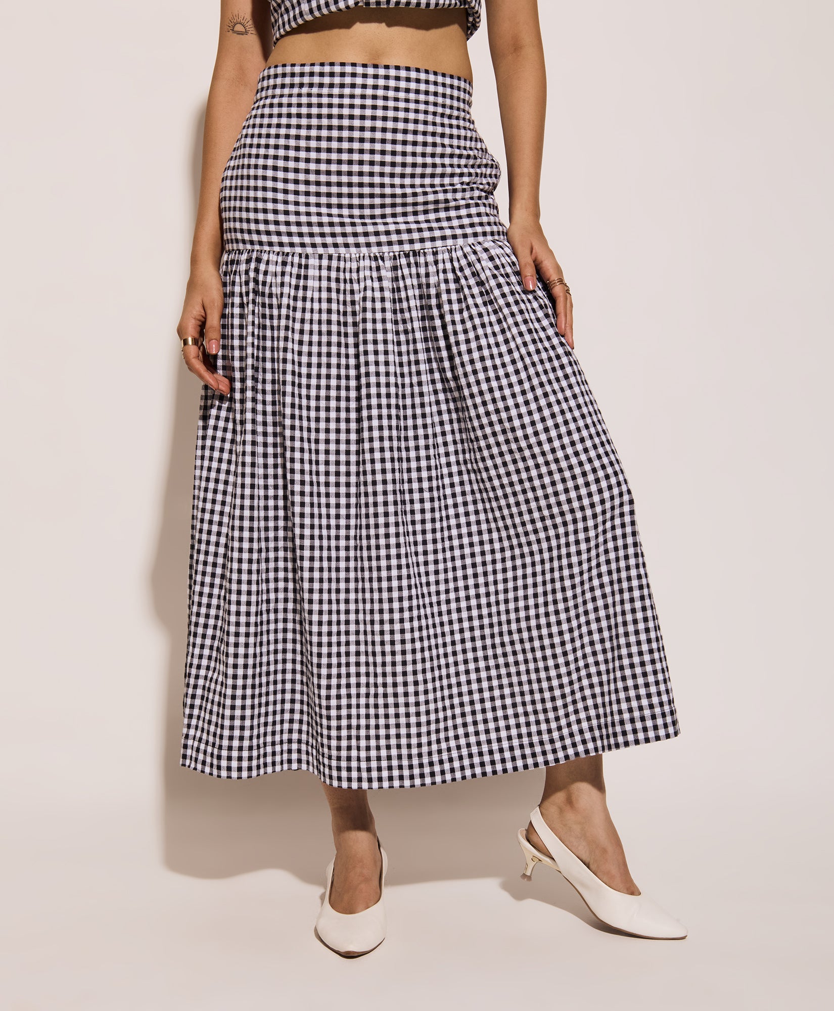 black gingham cotton poplin skirt Clofii