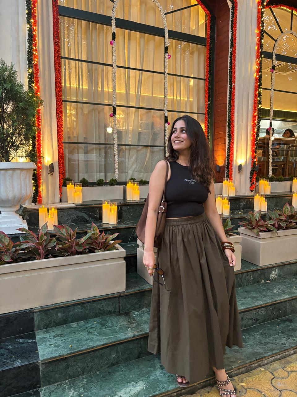 olive skirt styling with tank