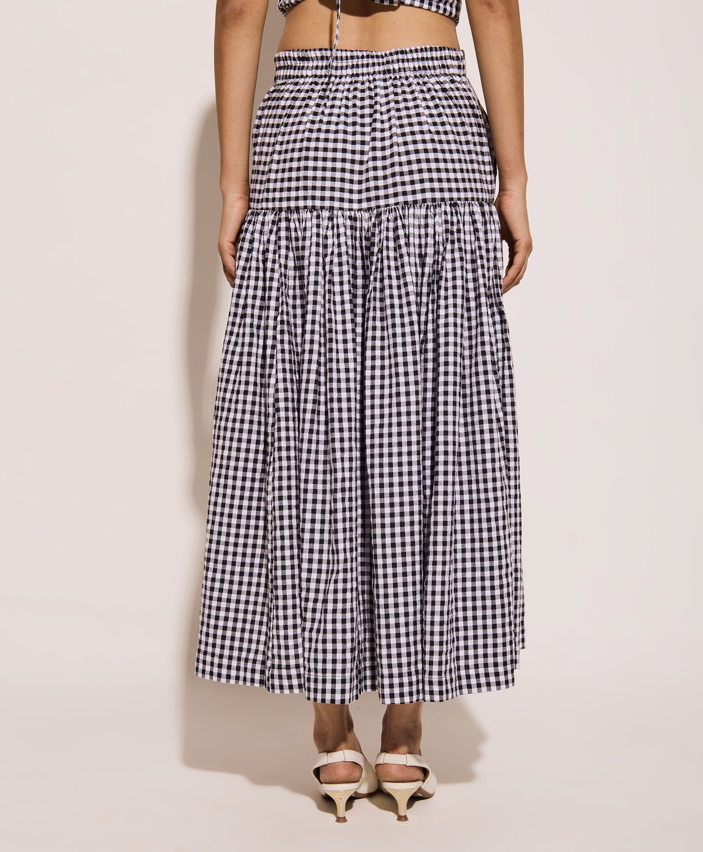 high waisted gingham skirt black white