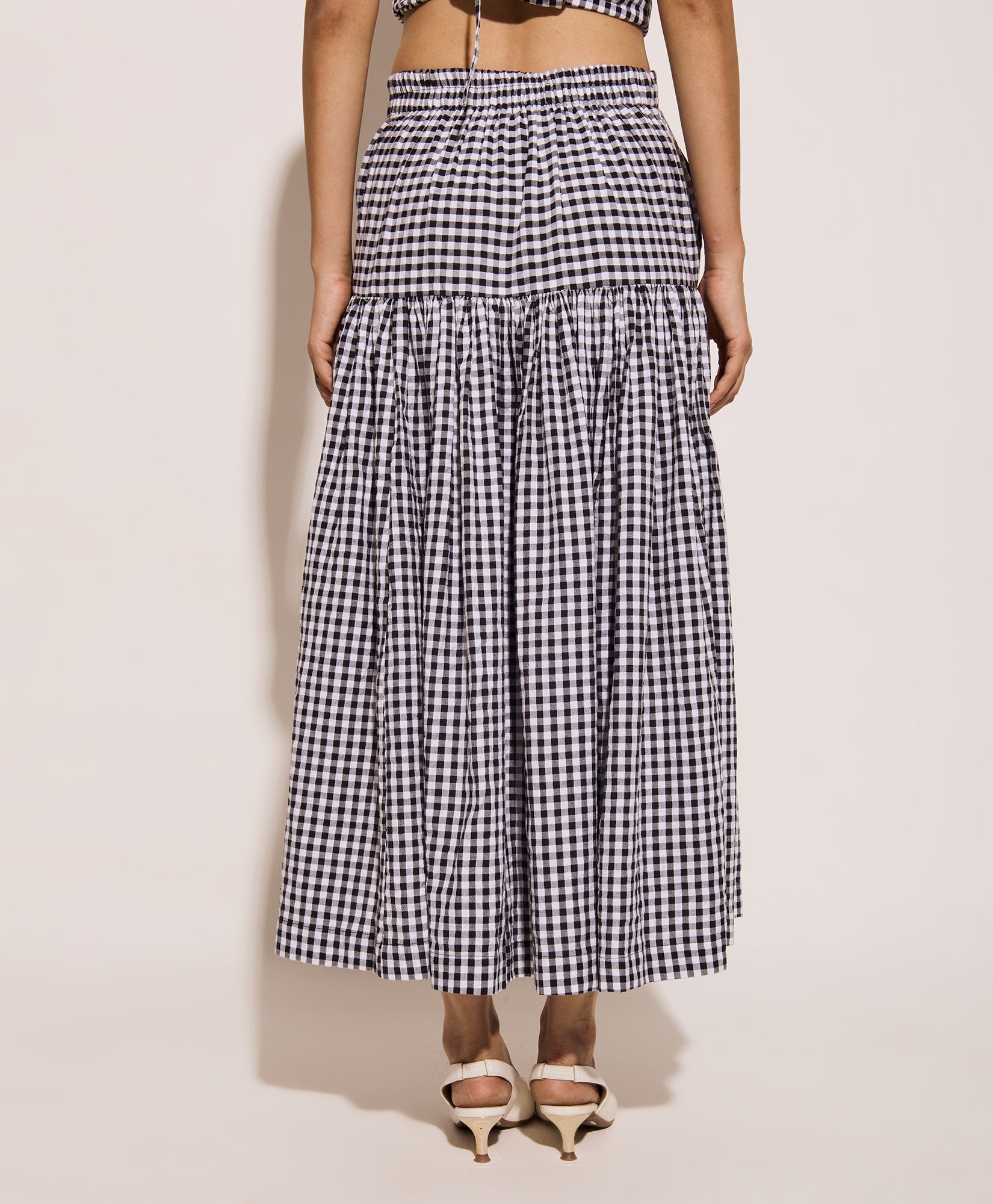 high waisted gingham skirt black white