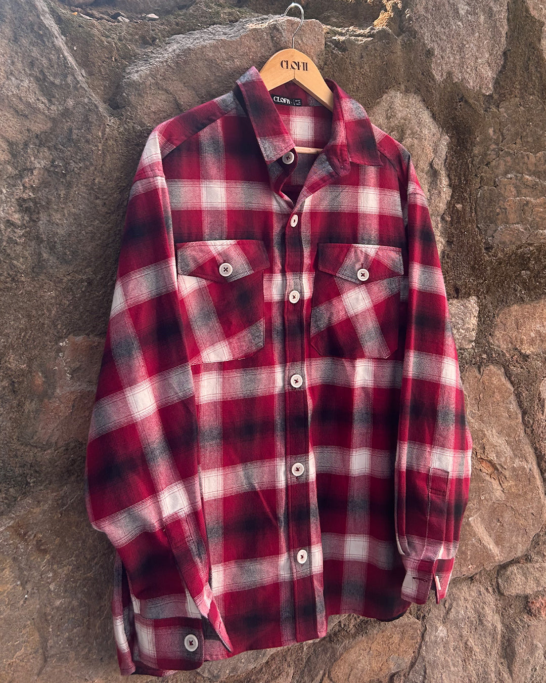 Maroon Plaid Oversized Unisex Shacket