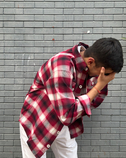 Maroon Plaid Oversized Unisex Shacket