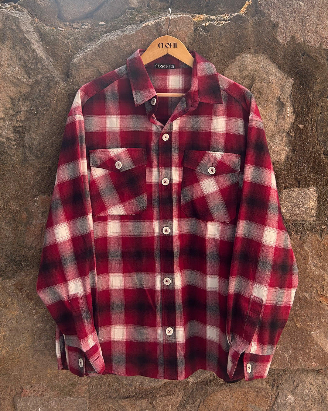 Maroon Plaid Oversized Unisex Shacket