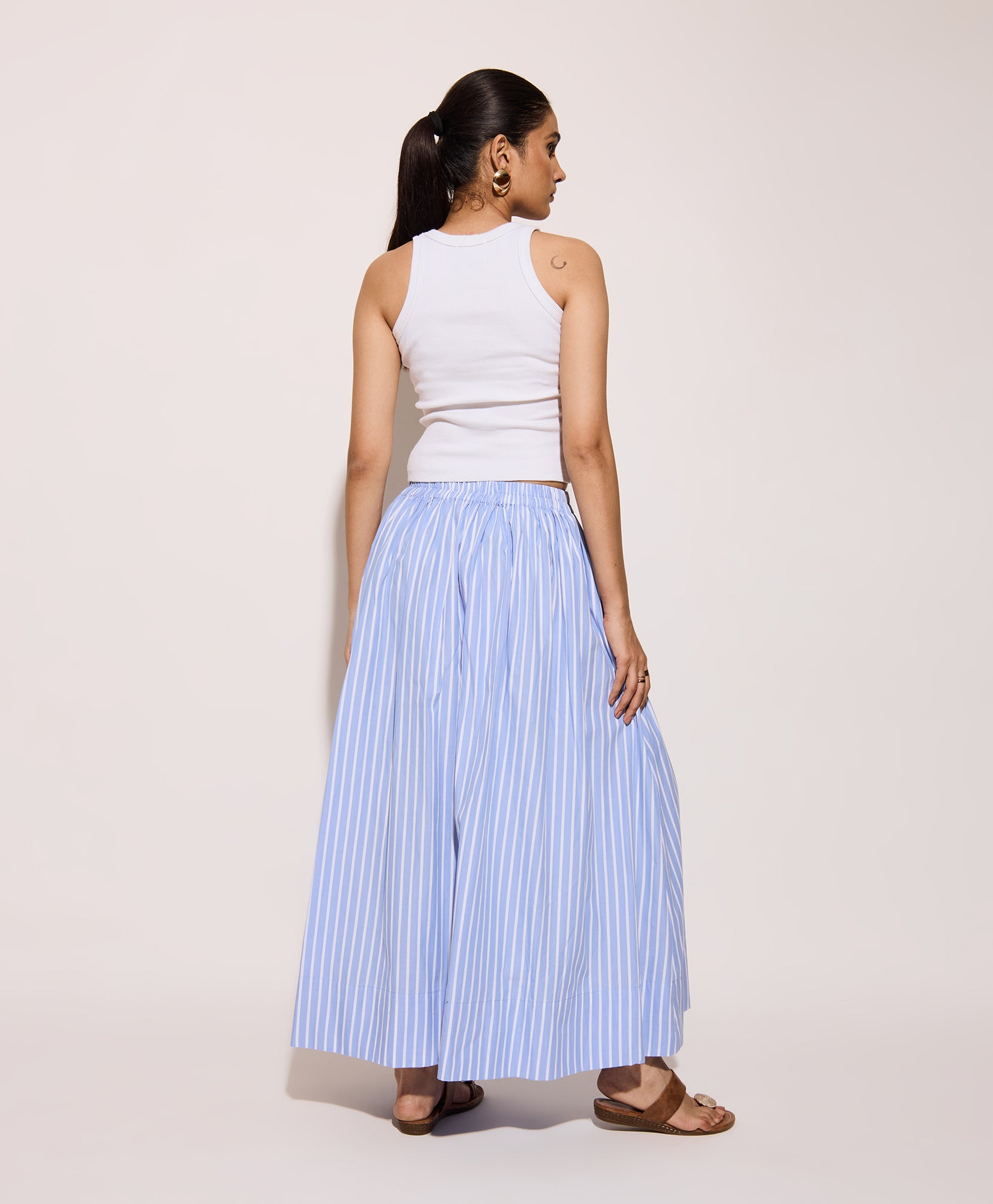 back view blue striped skirt Clofii