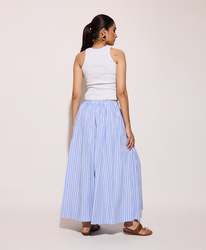 back view blue striped skirt Clofii