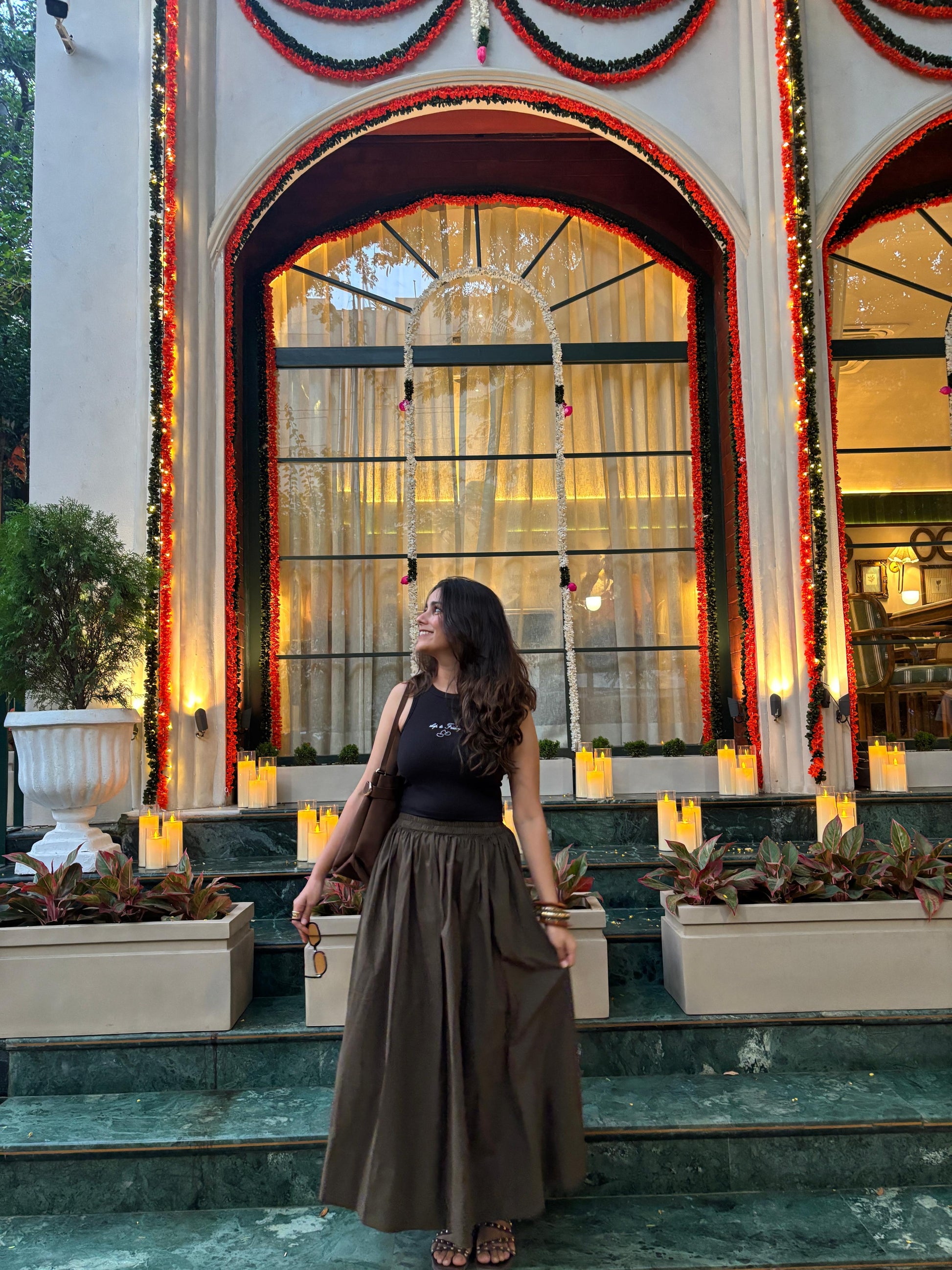 olive green skirt front view Clofii