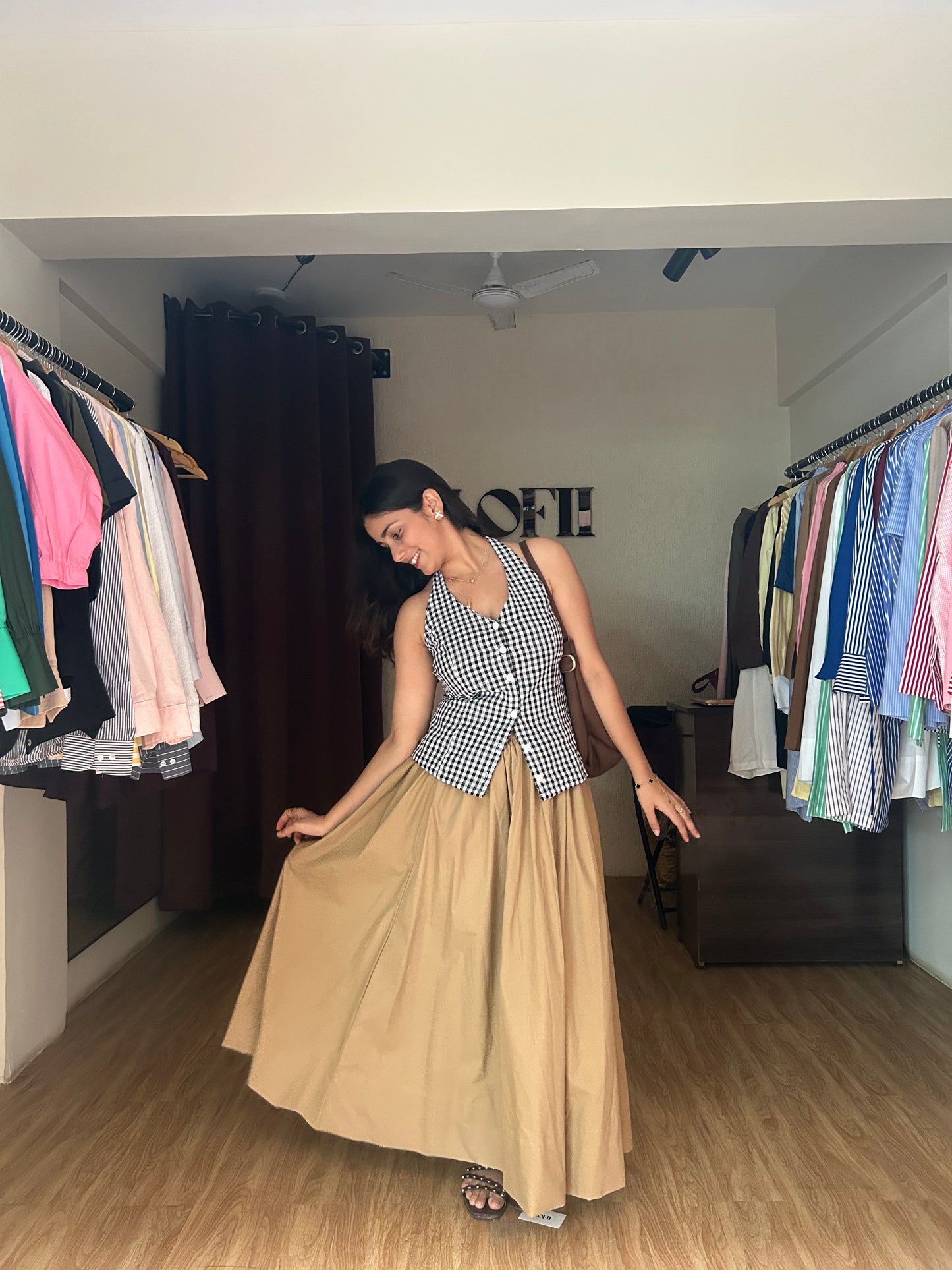 neutral tone beige cotton skirt