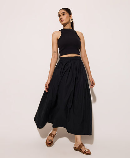 oplin fabric black skirt close-up