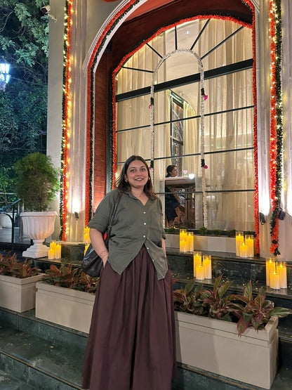 back view coffee brown skirt Clofii