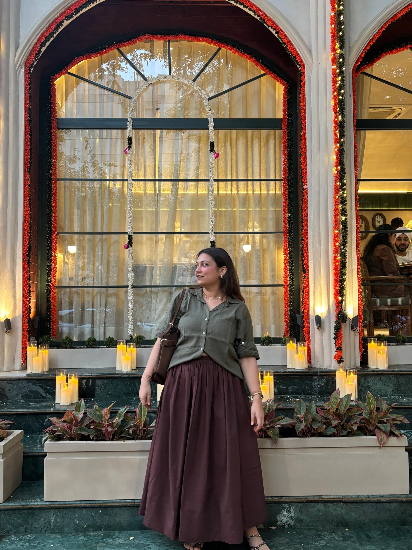 earthy brown cotton poplin skirt