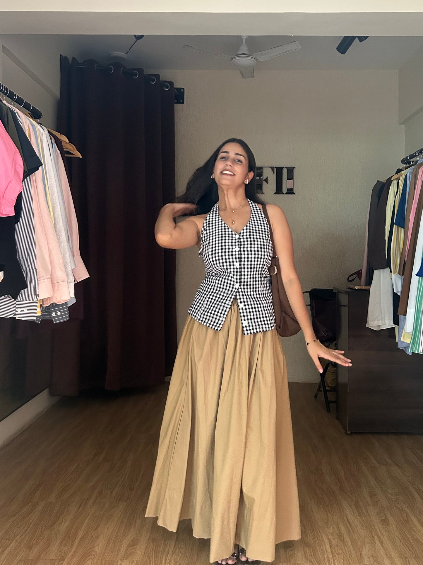 women’s beige high-waisted cotton skirt